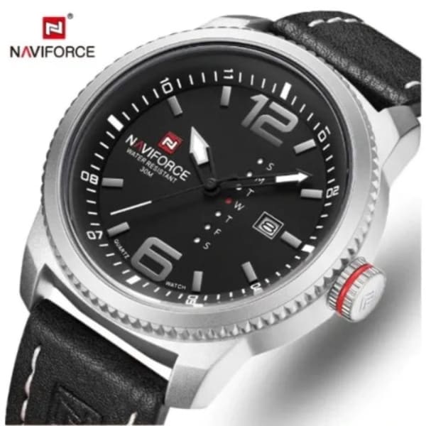 Naviforce Black Leather Strap Luminous Men’s Wrist Watch